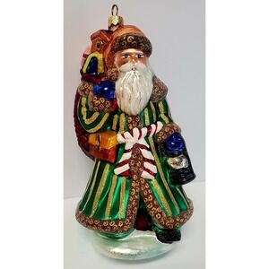 VTG Christopher Radko Ornament 1999 Christmas 8" Tall Emerald Santa 99-302-0